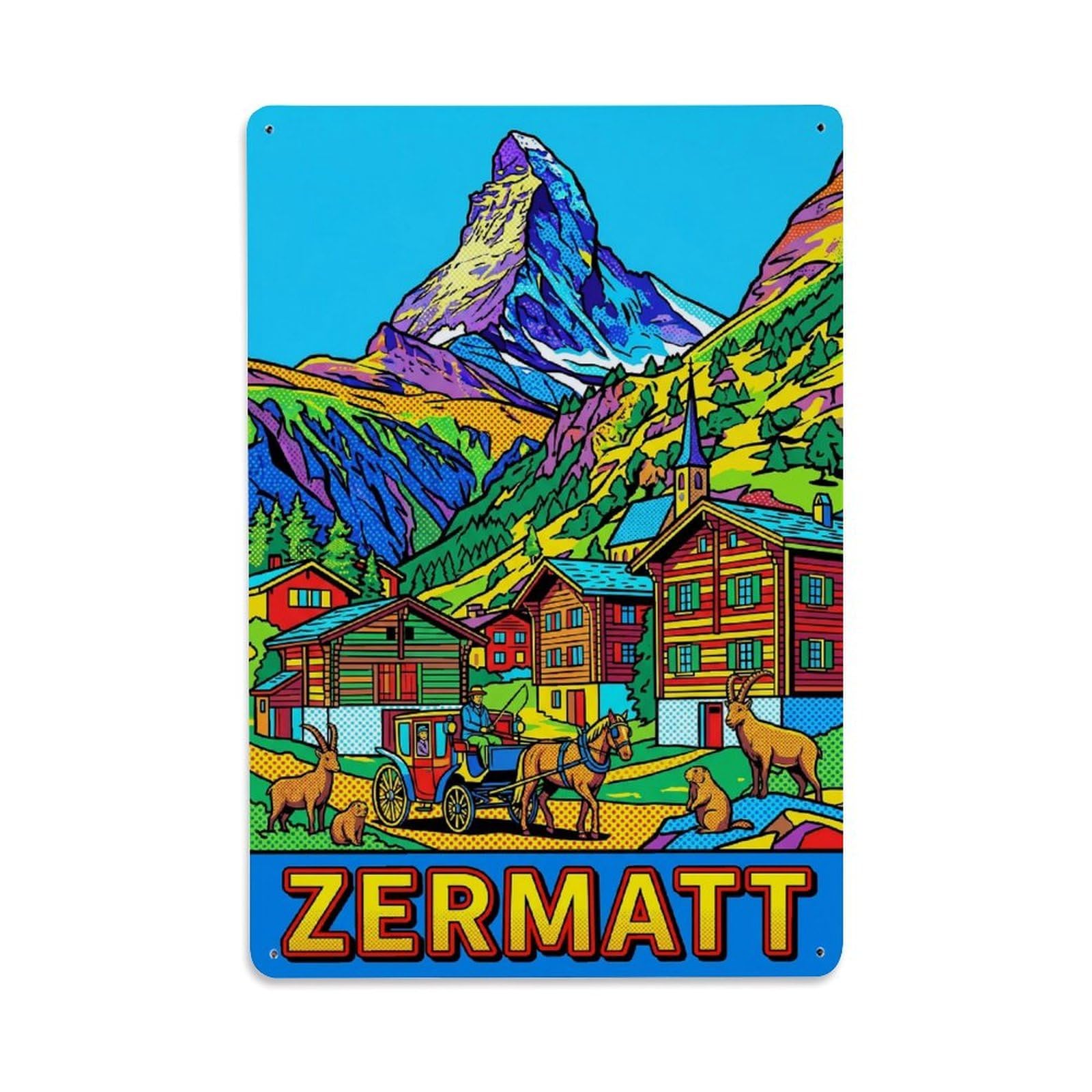 Olhnbad Style Alpine Zermatt Switzerland Modern Mountain Travel Metal Tin Sign