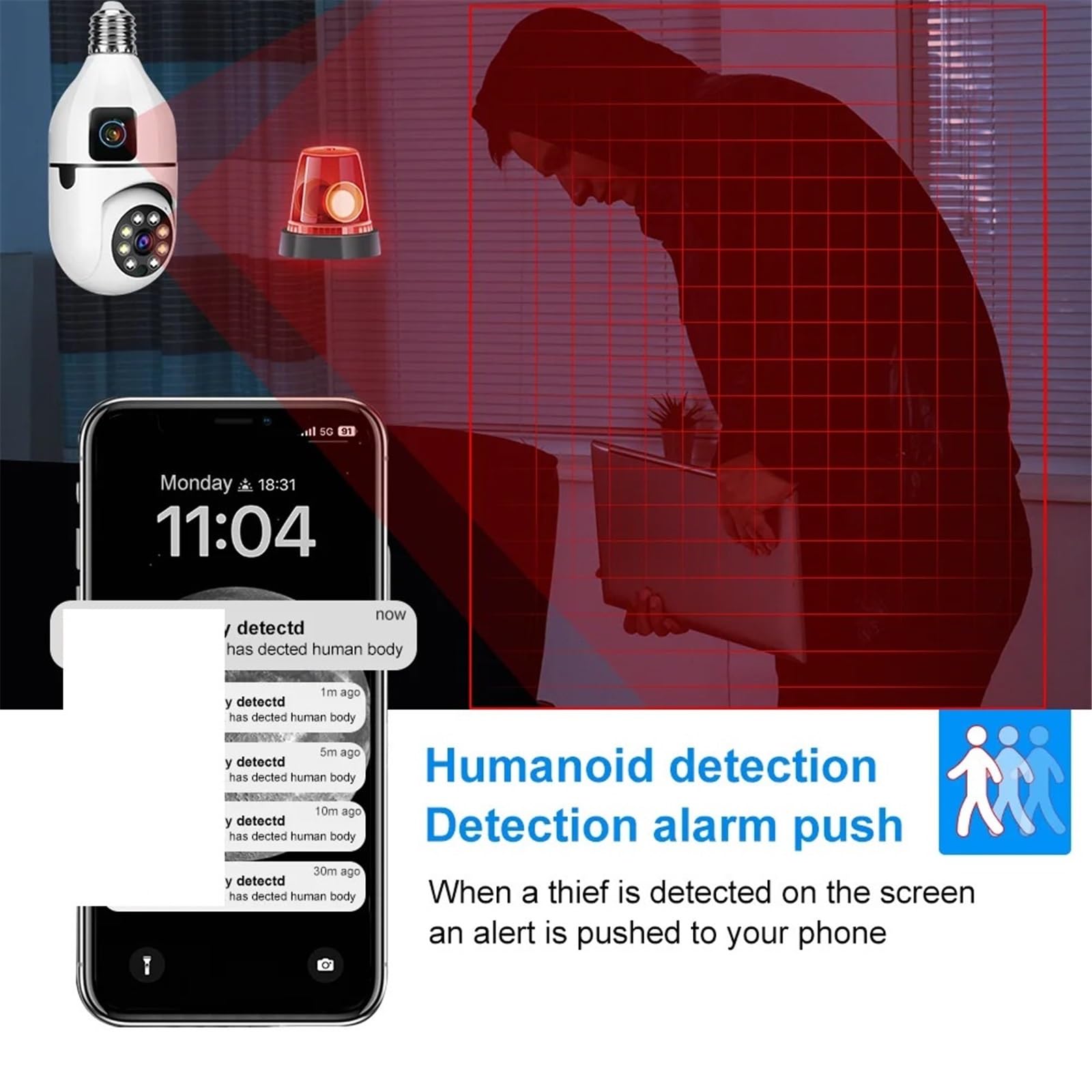 4K CCTV PTZ WiFi Double Objectif Double écran E27 Ampoule caméra Tuya Vie Intelligente sécurité caméra de Surveillance vidéo AI Humain Suivi Automatique(Cam Add 32G Card x2)