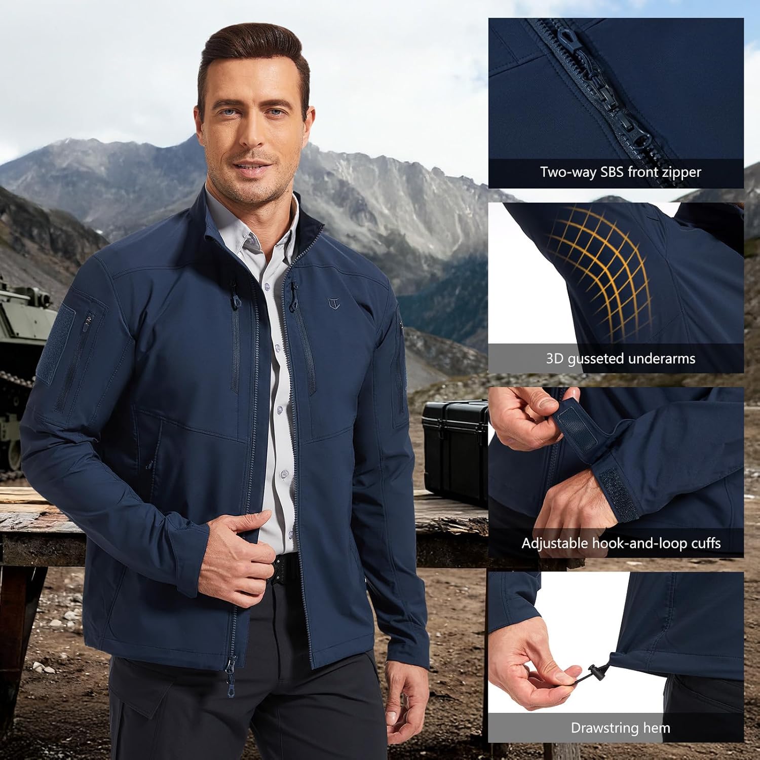Men’s Lightweight Tactical Jacket Stretch Water Resistant for Work Military EDC Hiking Hunting Outdoor