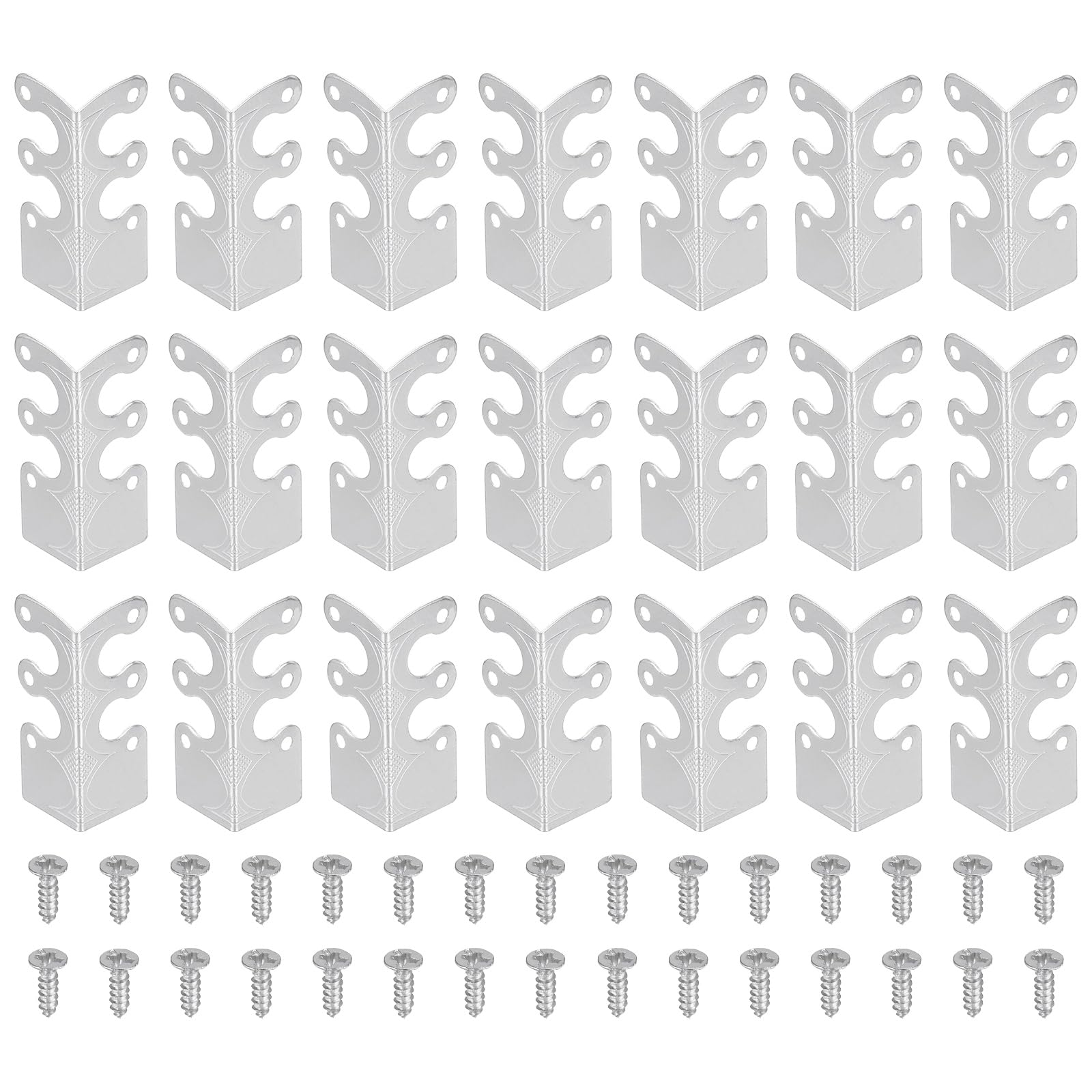 sourcing map 20 Pcs Baseboard Corner Protectors, Skirting Board Corner Protector Vintage Metal Edge Cover with Screws for Furniture Table Cabinet Drawer, Silver