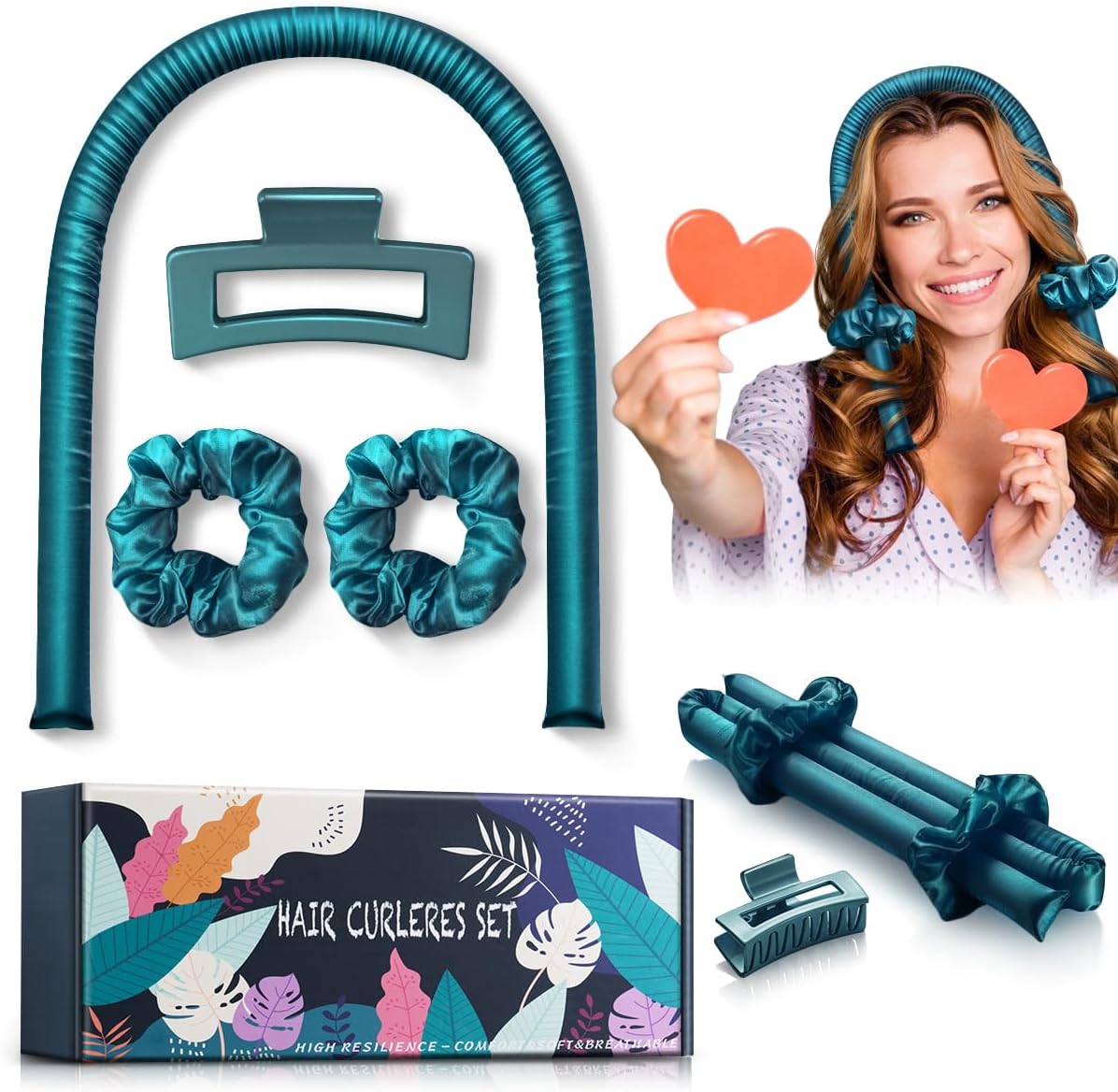 PINTAURHigh Resilience Sponge Heatless Curling Rod Headband, Women Heatless Curls, Soft and Comfortable Sleep Silk No Heat Curls Ribbon, Adjustable Wave Curling Iron Kit for DIY Styling of Long Hair