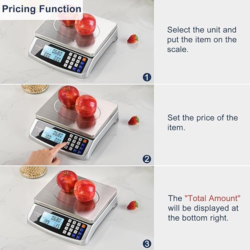 Miniatura 4 de Atogou Báscula de alimentos de 66 libras, báscula de cocina comercial con cálculo de precios, enchufable utilizable, 0.05 oz1 g, acero inoxidable