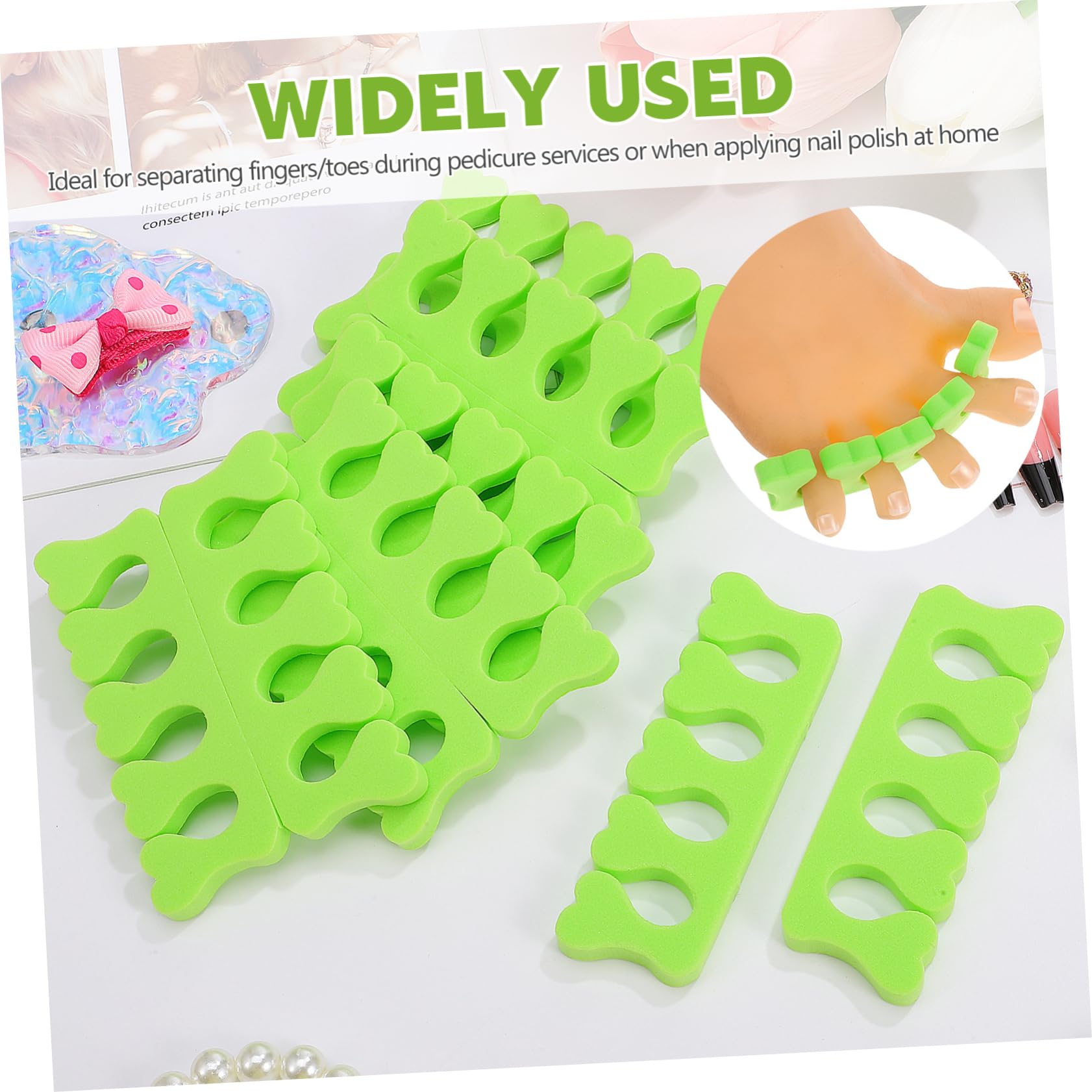 SHERCHPRY Separatore le Dita dei Piedi a Forma di Cuore in Spugna Verde, 100 Paia Usa e Getta, Comodo per Manicure Professionale e Uso Personale