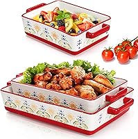 WRINGKIT 3-Piece Red Ceramic Baking Dishes Set - Oven-Safe Lasagna Pans with Handles, Stackable Sizes 12"/10.7"/7.7" for Casseroles & Roasts