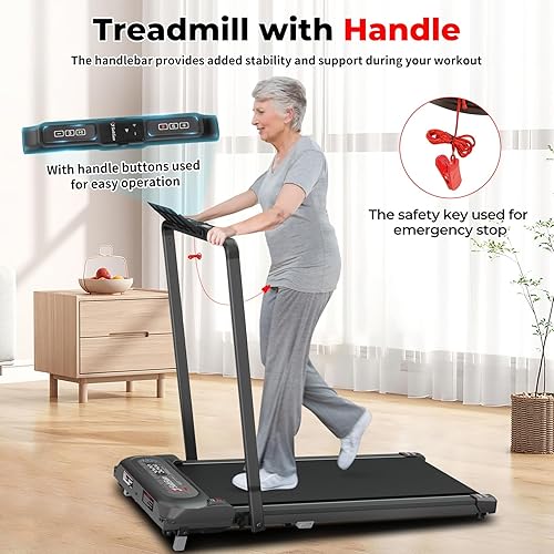 Miniatura 5 de SubSun 2 in 1 Folding Treadmill, Walking Pad with Handle Bar, Under Desk Treadmill with 265 Lbs Capacity for Office, Remote Control