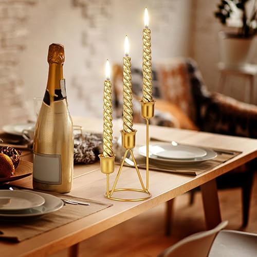 Miniatura 3 de Candelabros dorados de tres cabezas, candelabro de hierro con cara brillante para decoración del hogar, banquete, aniversario de boda, fiesta de