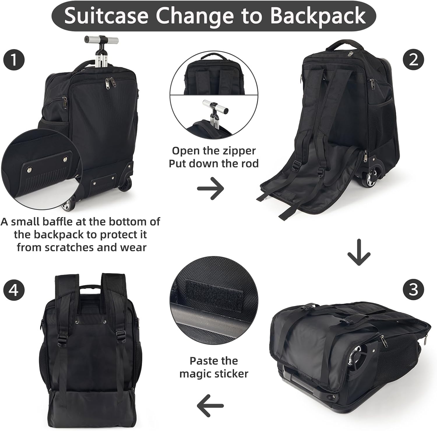 Multi-Useful Carry-On Luggage Fit 17.3 Inch Laptop airline approved with Wheels，Travel suitcase backpack with wheels that can be pulled and carried for Overnight bag and Business，19Inch