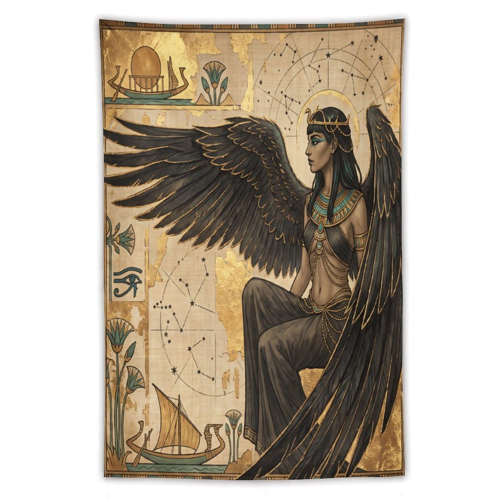 H3B8U2Y5 Egyptian Winged Goddess Hieroglyphs Wall Tapestry, Apartment