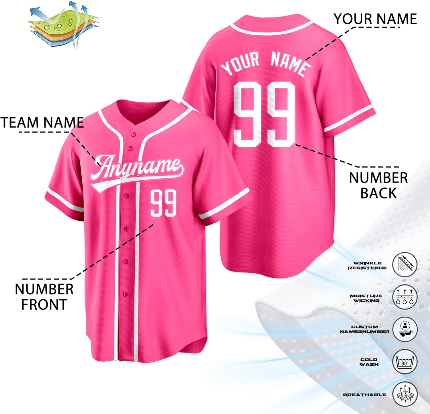 Custom Baseball Jersey Personalized Team Uniform Shirt Stitched Printed Name Number for Men Women Youth Fans Gift - Image 3