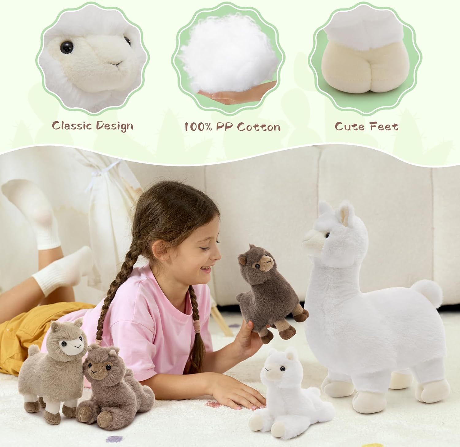 MaoGoLan 5Pcs Llama Stuffed Animal Set, 17.7" Large Alpaca Plush Toy with 4 Babies, Soft Llama Stuffy Birthday Christmas Easter Gift for Kids Girls Boys, Cute Alpaca Plushie Room Decor