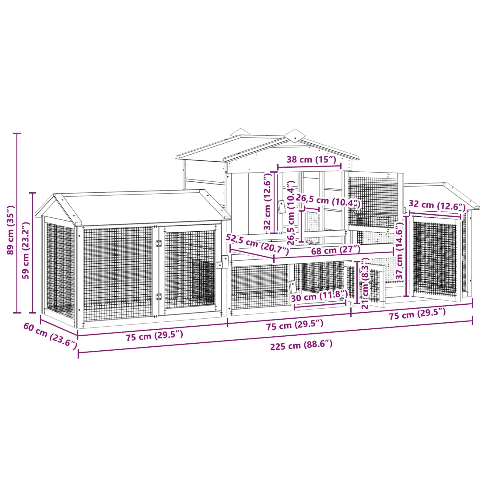 Set di 3 pollaio in legno di pino massiccio marrone, con tetto resistente alle intemperie e porta con serratura, ideale come stalla, recinto, voliera per giardino, balcone, uso esterno