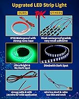 Vista 5 de Tiras de luz led verdes, tira de luz interior de 24 pulgadas 12V IP68 impermeable y cortable para coche, motocicleta, barco, carrito de golf