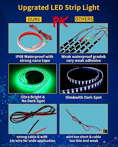 Miniatura 5 de Tira de luces LED verdes, tira de luz interior de 24 pulgadas y 12 V, IP68, impermeable, cortable para automóvil, motocicletas, barcos, carrito de