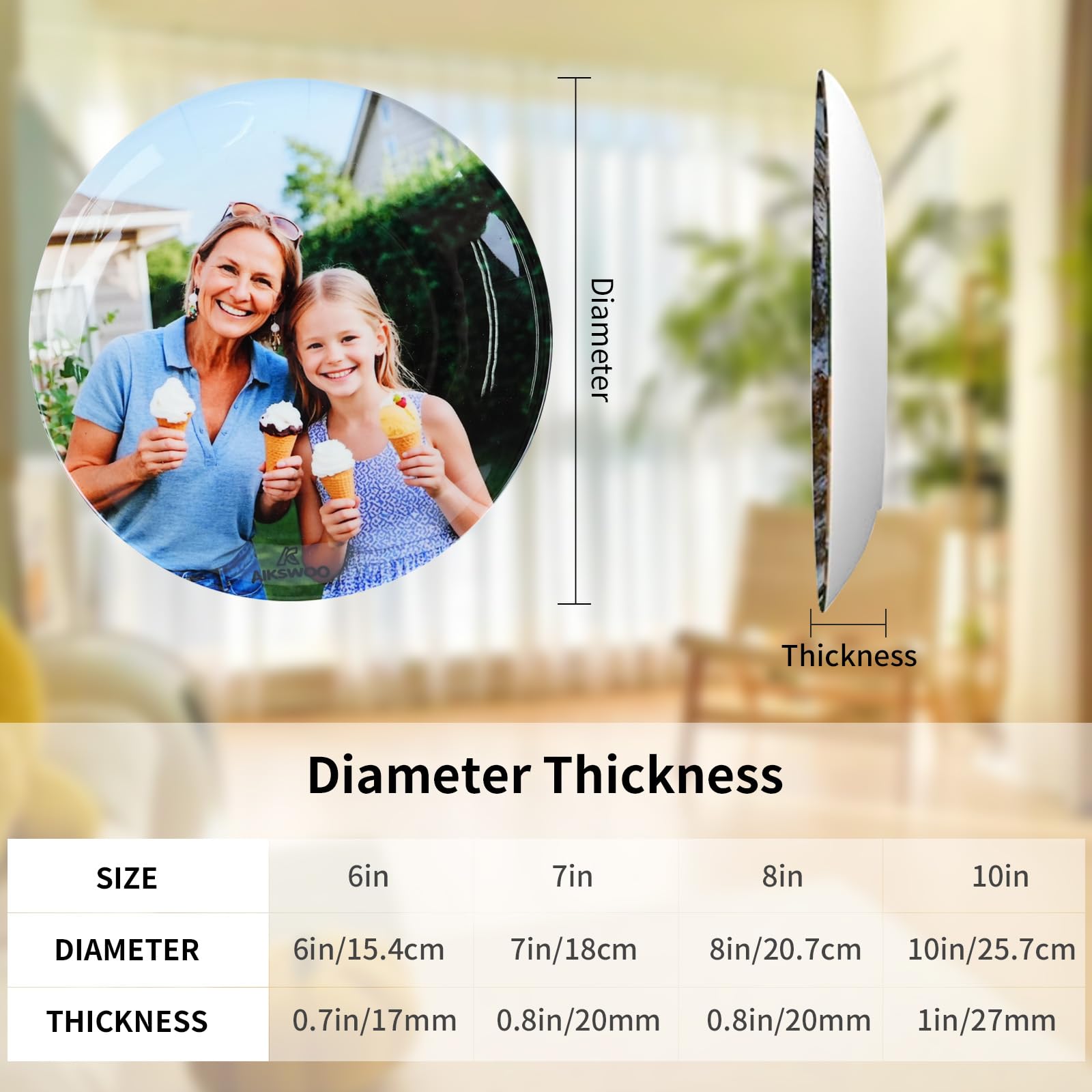 AIKSWOO Custom Photo Ceramic Commemorative Plates, Personalized Decorative Plate with Name and Text, Gift for Mothers Day Birthday Anniversary