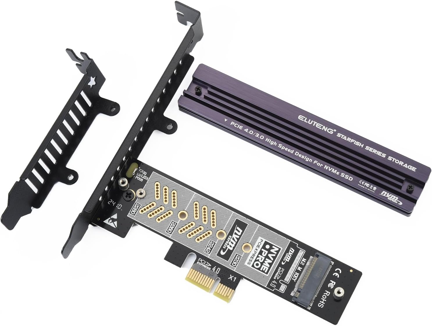 ELUTENG PCIe NVMe Adapter with Aluminum Heatsink M.2 PCIe Adapter Supports PCI-Express X1 X4 X8 X16 Slots NVMe PCIe Card Low Profile Bracket Max 4TB Support 2230 2242 2260 2280 SSD