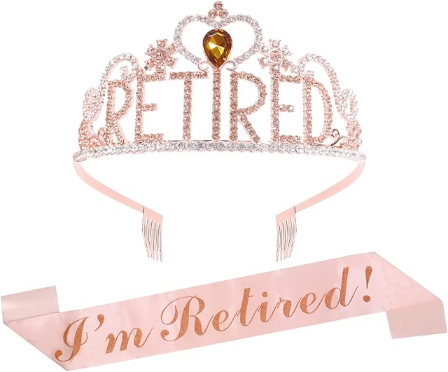 Qaziuy Retirement Crown and Sash Kit,Retirement Sash & Metal Rhinestone Tiara for Retirement Party, Events, Party Supplies, Gifts and Decorations