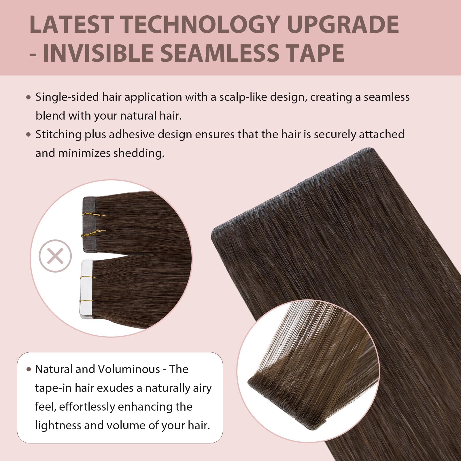 Silk-co Extensiones Adhesivas Pelo Natural Cinta Invisible Cinta Sin Clip 100% Remy Liso Cabello Humano Cuero Cabelludo Biónico 10PCS 20G/Paquete 30cm # 2 Marrón Oscuro