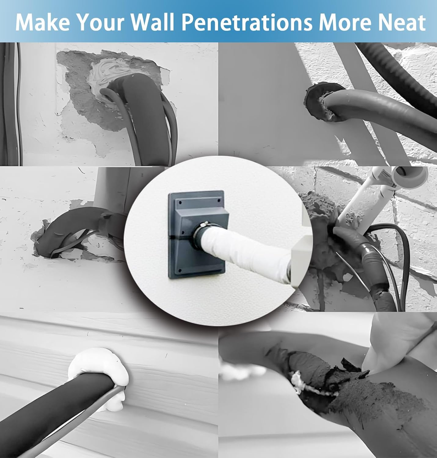 HVAC Wall Penetration & Line-Set Cover Kit, Split AC Line-Set Wall Cover Kit with A Soft Gasket, HVAC Walls Penetration Cover for Indoor & Outdoor Air Conditioner (White, Large) Aperture 2.36 inches