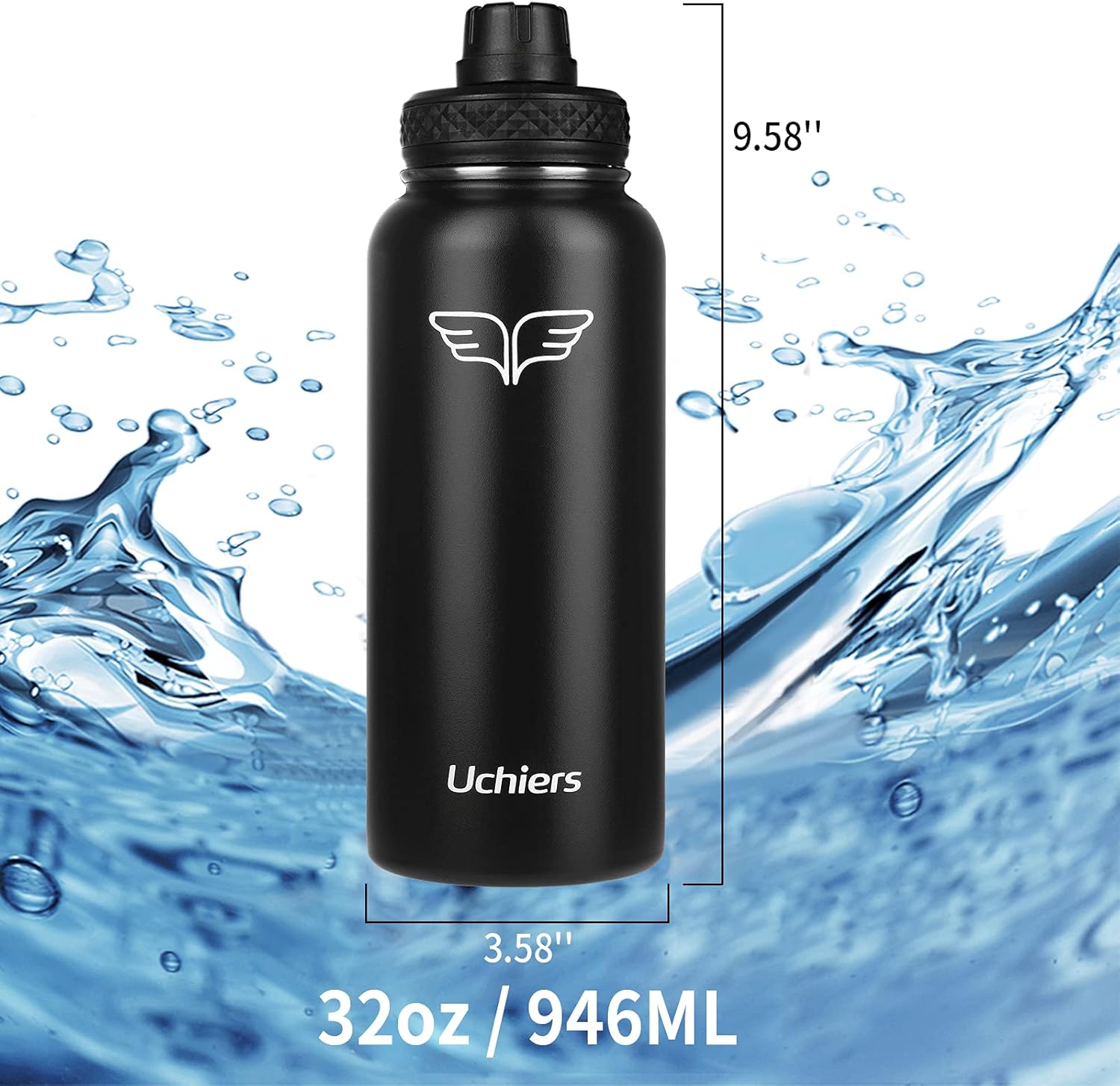 Uchiers 32 oz Insulated Water Bottle Stainless Steel Water Bottles Insulated, Keep Cold Hot Flask Thermo Vacuum Double Wall Wide Mouth Leak Proof BPA-Free Sport Water Bottle with Straw, Spout Lid: Home & Kitchen