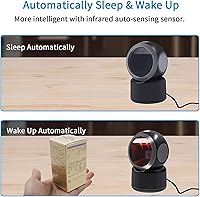 Vista 8 de Escáner de código de barras manos libres QR 2D Escáner de detección automática omnidireccional Lector de código de barras USB Escáner de plataforma