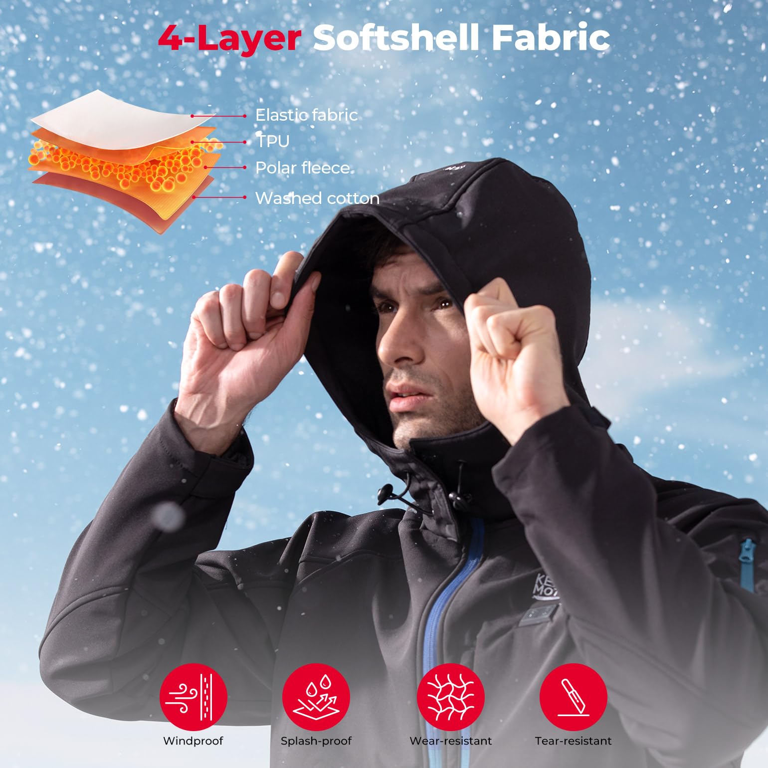 KEMIMOTO Chaqueta calefactable para hombre con 4 zonas de calentamiento, chaleco térmico con batería externa de 9600 mAh, 3 niveles de calor ajustables, chaleco térmico eléctrico con USB, para esquí,
