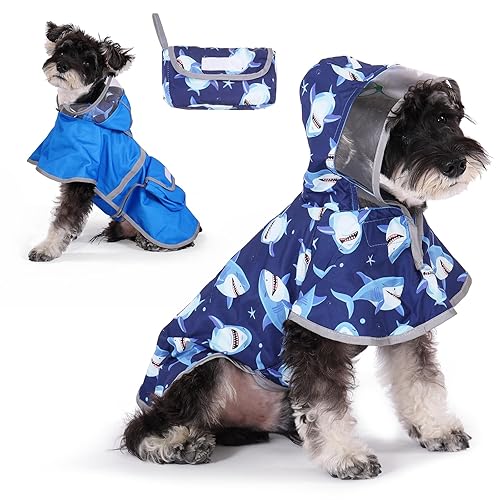 KOOLTAIL Dog Raincoat, Reversible Pet Rain Jacket Clear Hooded Double Layer with Storage Pocket, Adjustable Waterproof&Windproof Reflective Puppy Poncho with Leash Hole for Small Medium Large Dogs, L