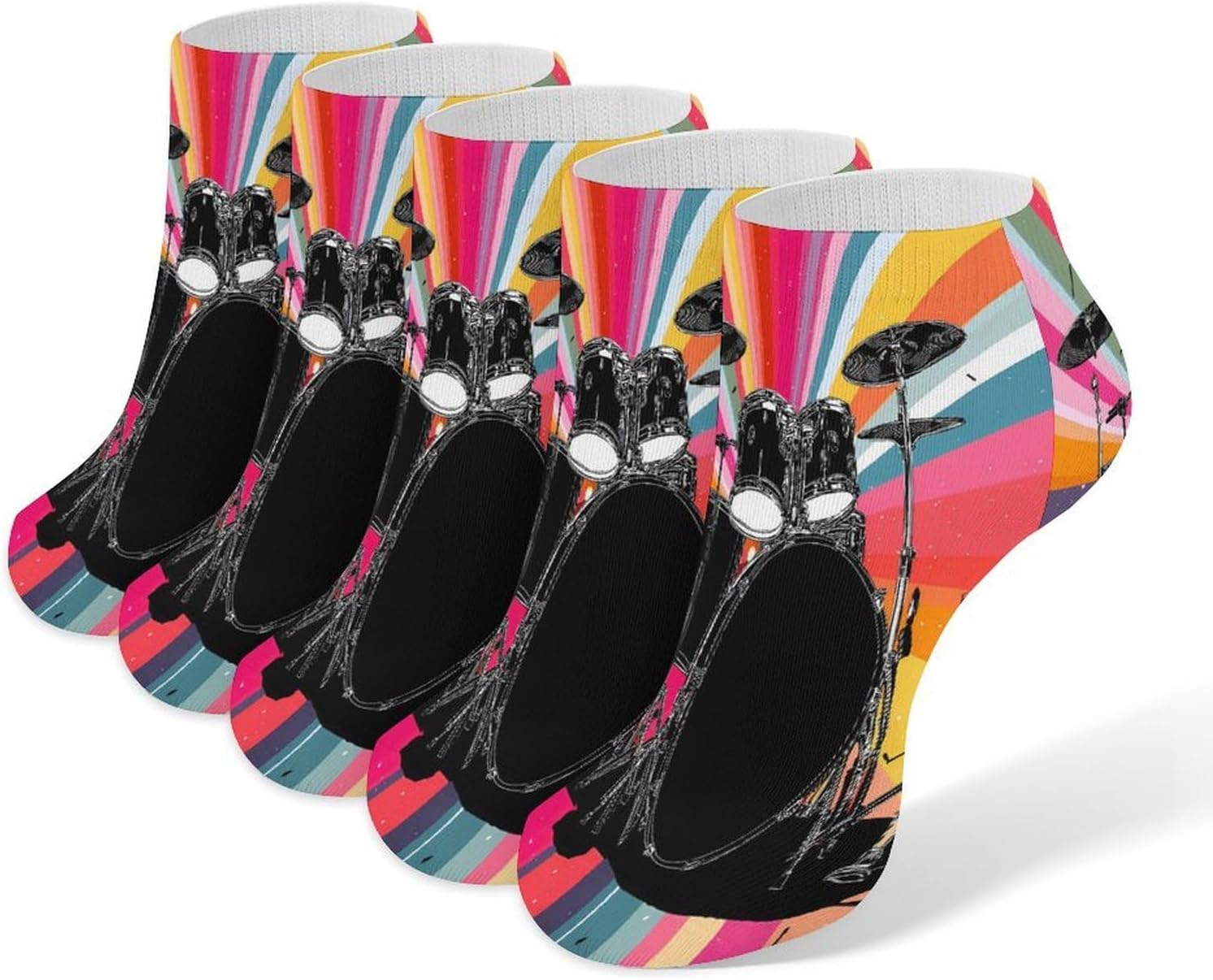 Colorful Drum Kit Music Socks for Men Women 5 Pairs Ankle Socks