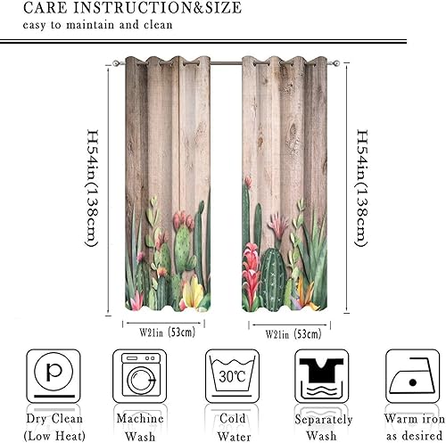 Miniatura 10 de Cortinas opacas modernas de cactus de mediados de siglo para dormitorio, cortinas abstractas de estilo bohemio, montaña, desierto, puesta de sol,
