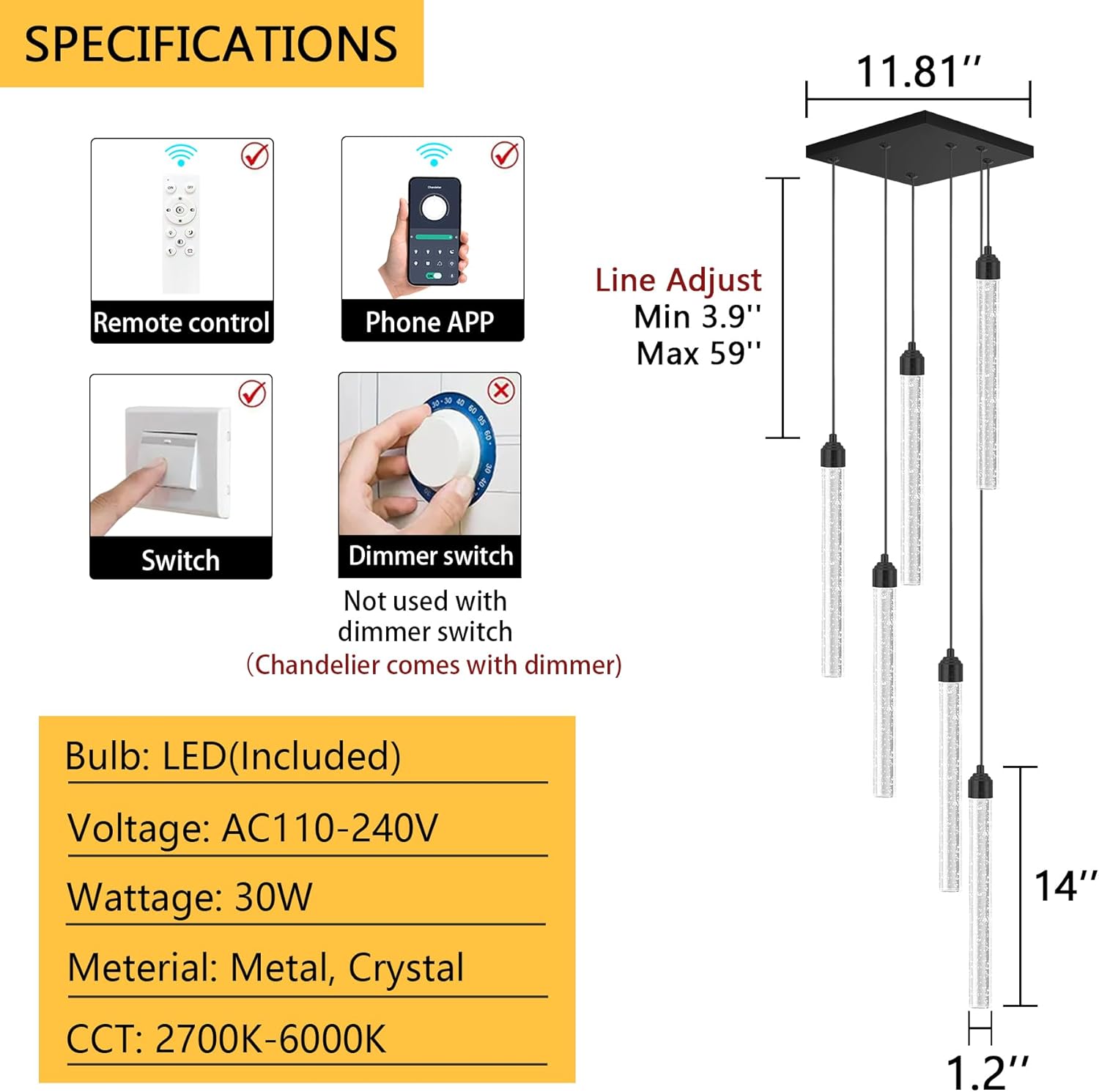 modern crystal pendants lighting mini chandelier for kitchen island led dimmable ceiling handing lighting adjustable flush mount ceiling light for dining room hallway 6 lights black
