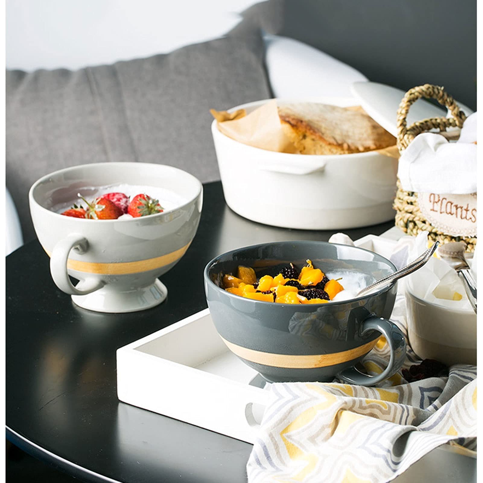 Kaffeebecher, Teetasse im nordischen Stil, Frühstück, Haferflocken, Dessertschüssel, Retro-Keramik, Milchbecher, große Kapazität (A)