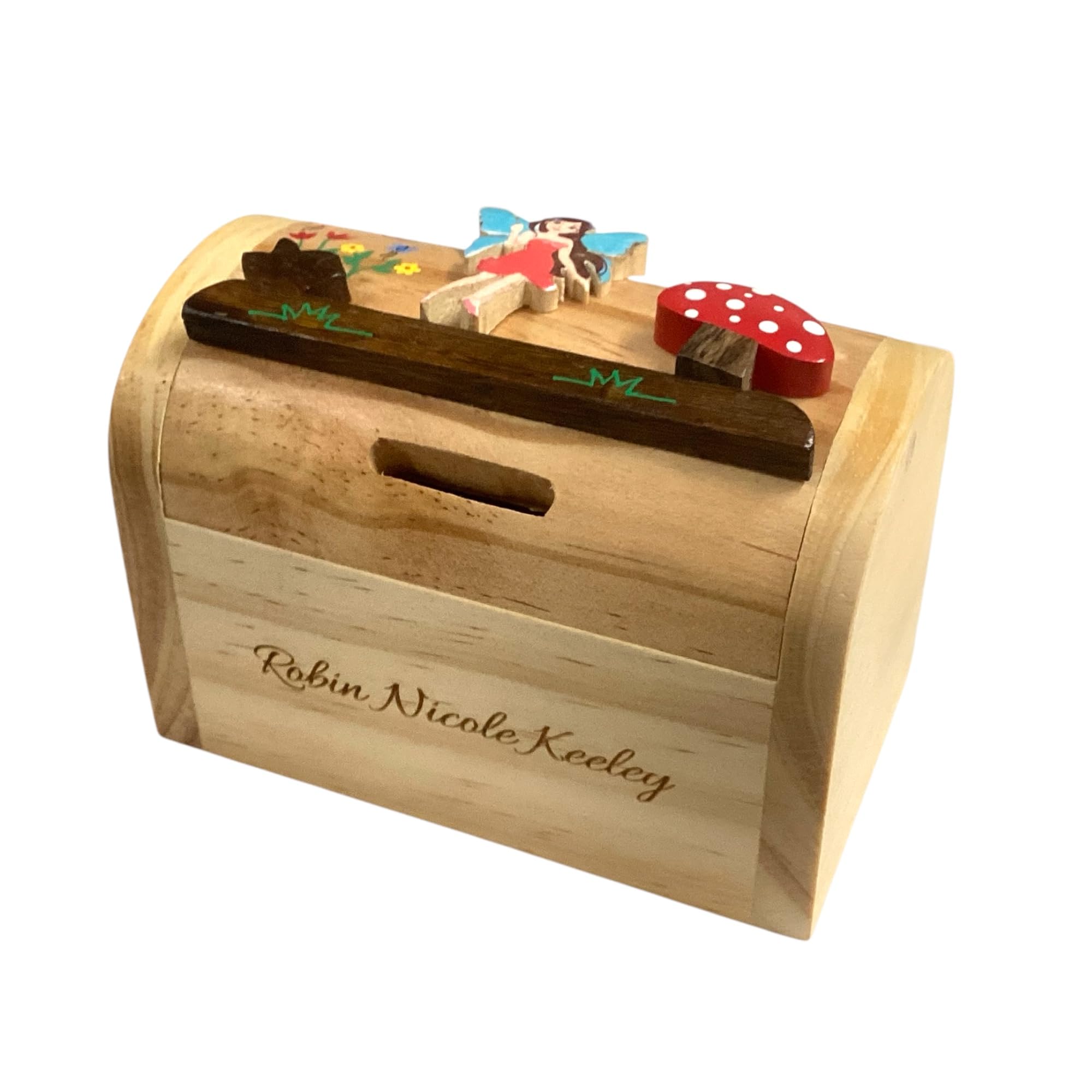 Personalised Custom Engraved Fairy Wooden Money Box - Engraved With Any Name/Message