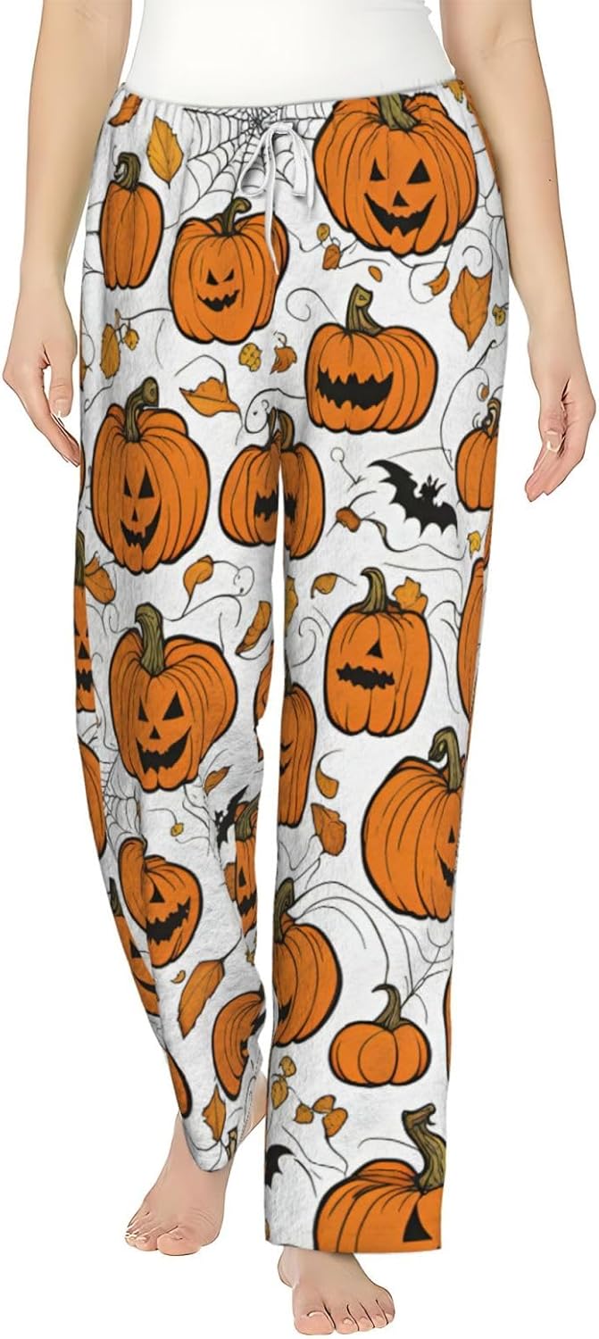 Halloween Pumpkin Patterns Print Women'S Flannel Pajama Pants,Soft Warm Pajama Bottoms,Perfect For Holiday Lounging