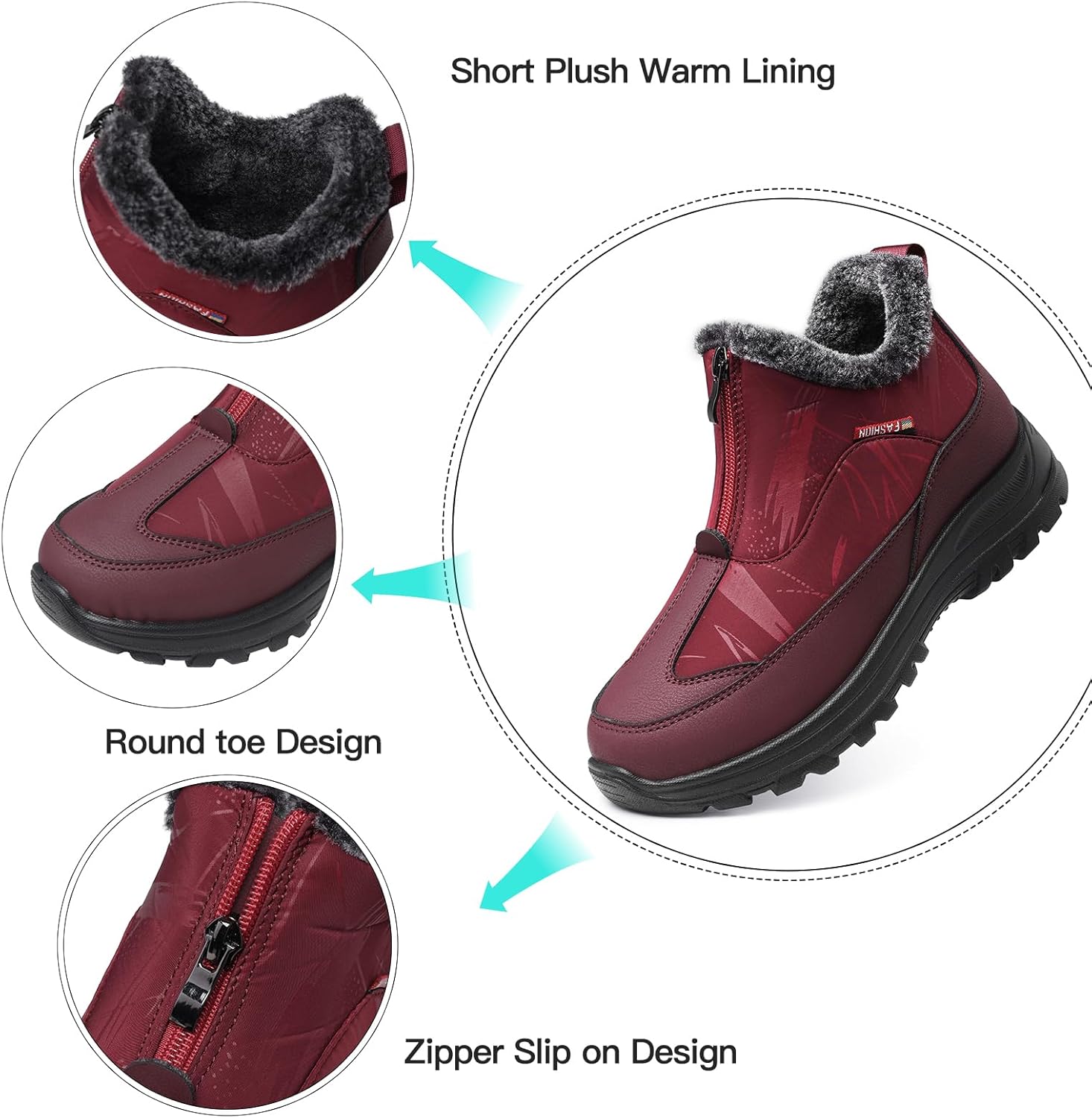 TEMOFON Winter Snow Boots for Women: Waterproof Warm Fur Lined Walking Outdoor Ankle Booties Slip on Snow Shoes Size 5-12 - Image 3
