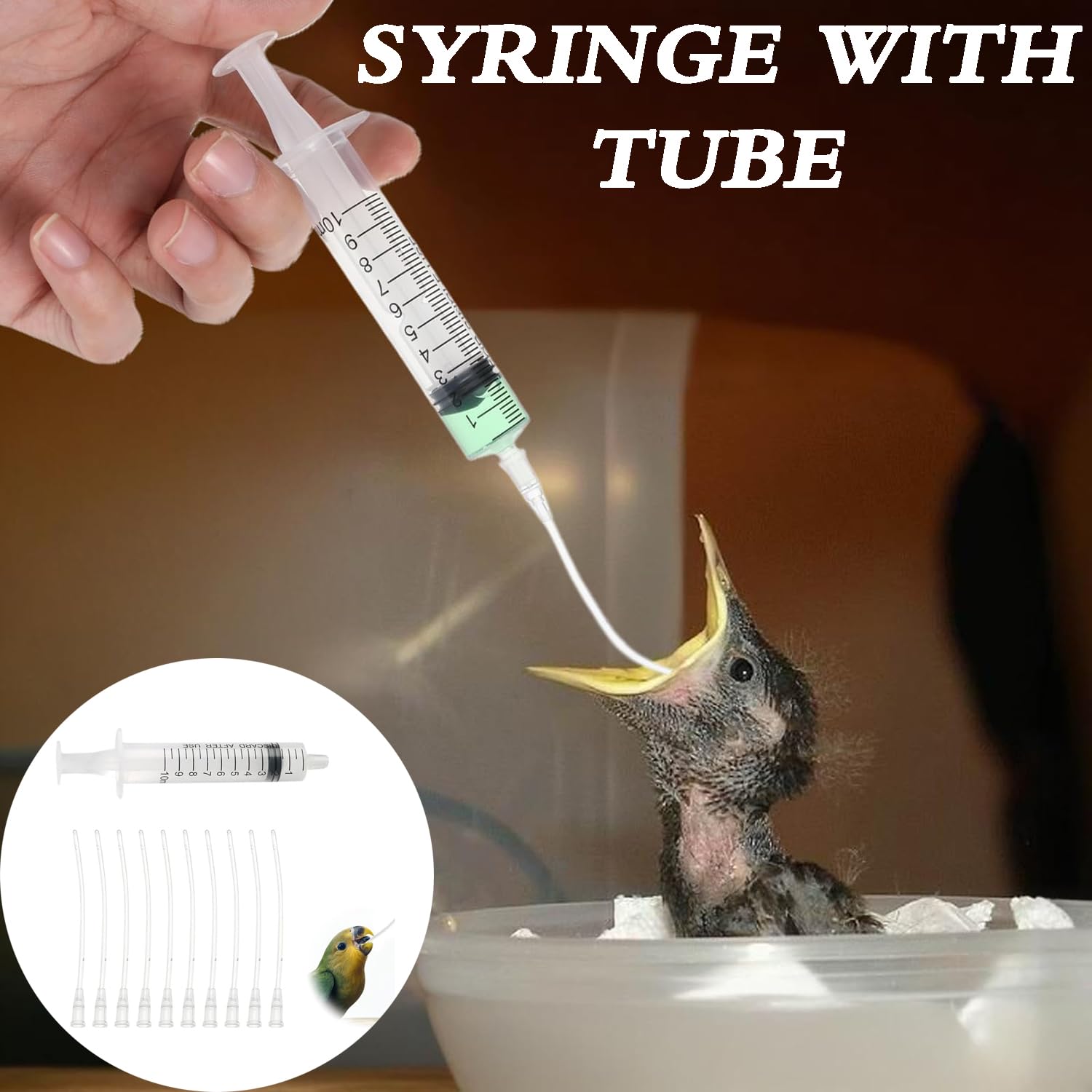 Tubes D'Alimentation Pour Oisillons,10 ML Seringue D'Alimentation pour Oiseau Avec 10 Tubes,Seringue Insuline,Seringue Alimentaire,pour Oiseaux Perroquets Et Petits Animaux Pour Lait Eau Médicaments