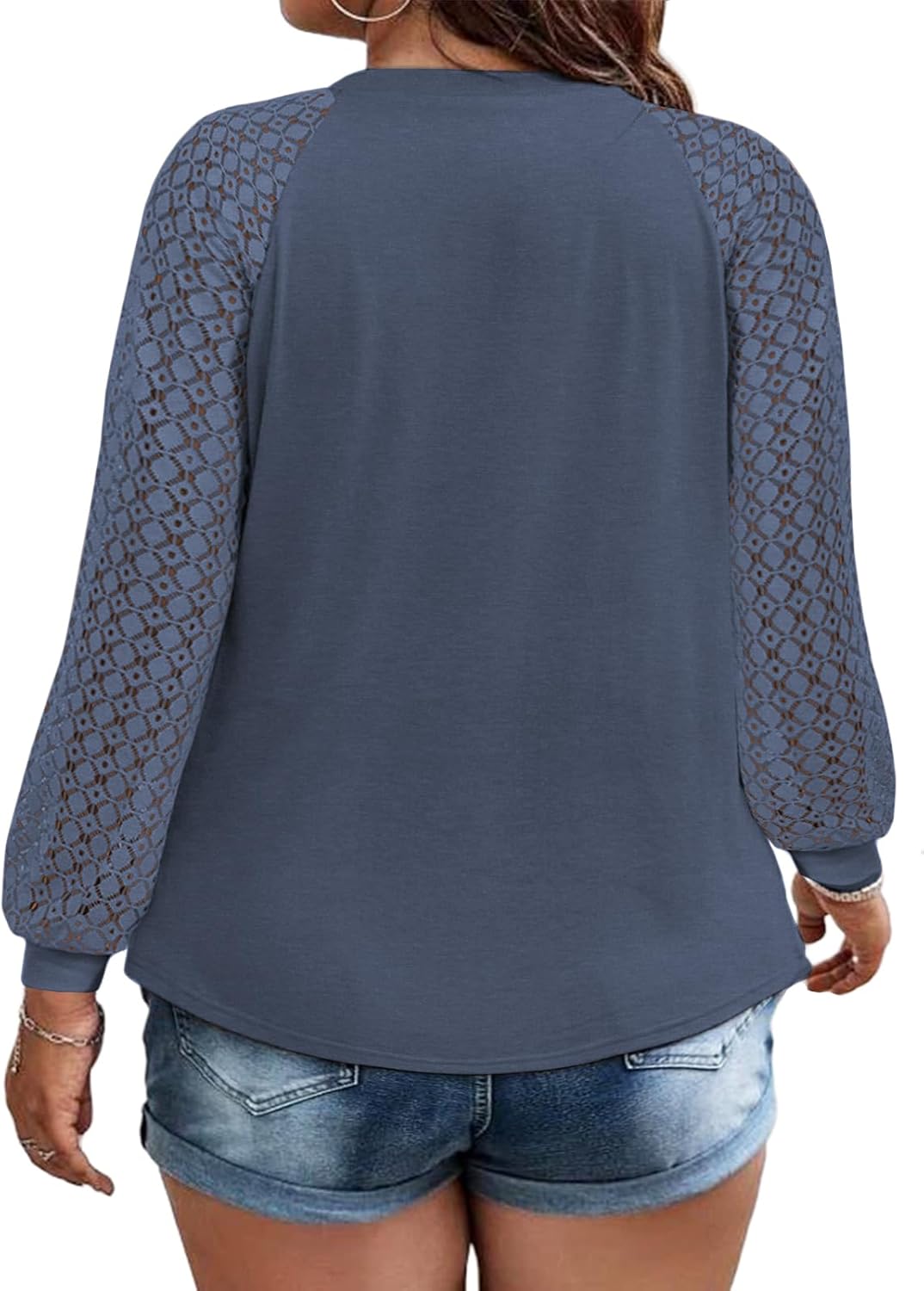 Women's Plus Size Tops Fashion Lace Long Sleeve Shirts Casual Fall Knitted Tunics Dressy Going Out Crewneck Blouses XL-5XL - Image 2