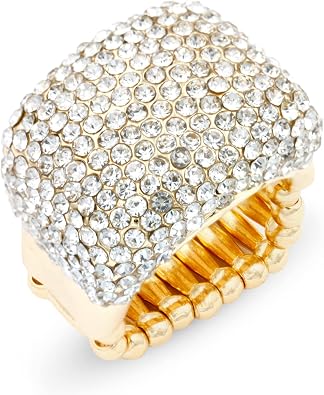 Lavencious Half Cube Shape with Crystals Stretch Rings Statement Rings Free Size for Women
