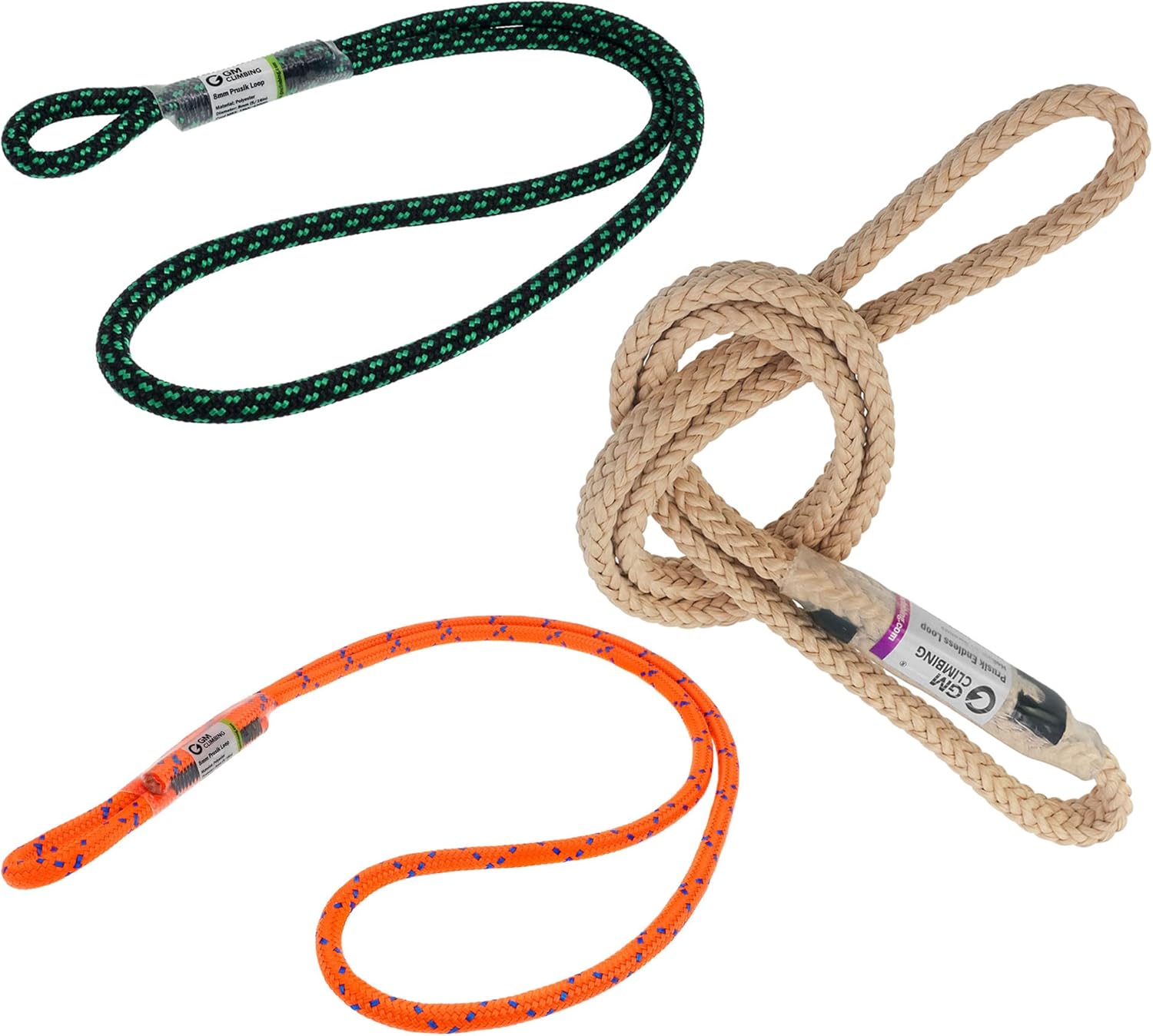 GM CLIMBING 8mm (5/16") Prusik Loop Pre-Sewn 18 inches + 8mm (5/16") Prusik Loop Pre-Sewn 24 inches + 6.8mm Endless Prusik Loop 15-inch 100% Technora 25kN Heat Resistant Friction Hitch Cord : Sports & Outdoors