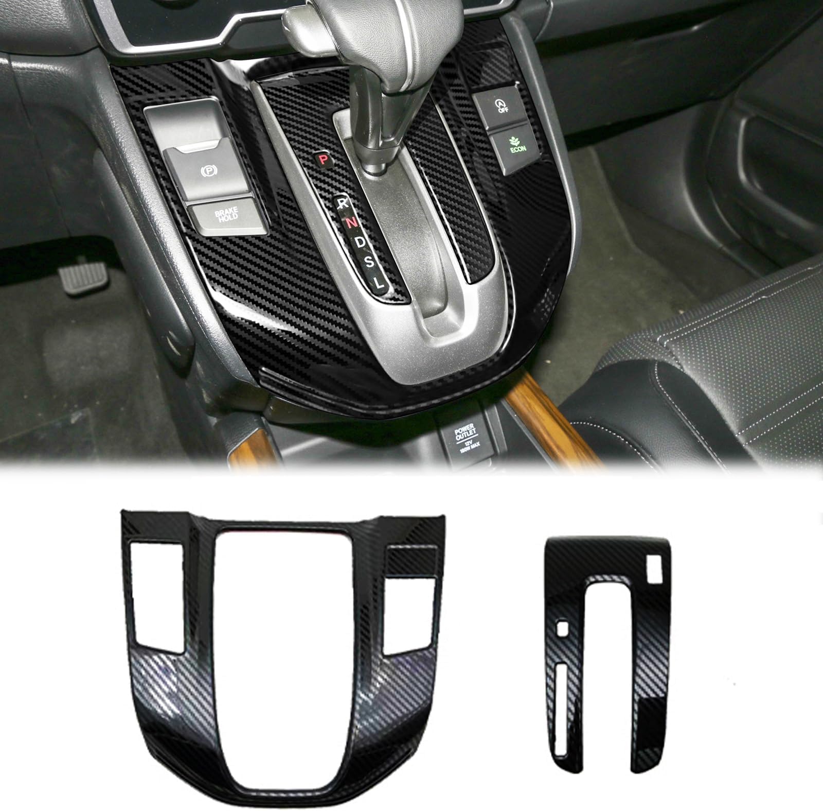SUNJIKA Compatible with Center Consoles Stainless Steel Gear Shifter Box Panel Cover Trim Interior Accessories for Honda CRV CR-V 2017 2018 2019 2020 2021 2022 (1pc Carbon Fiber Black)