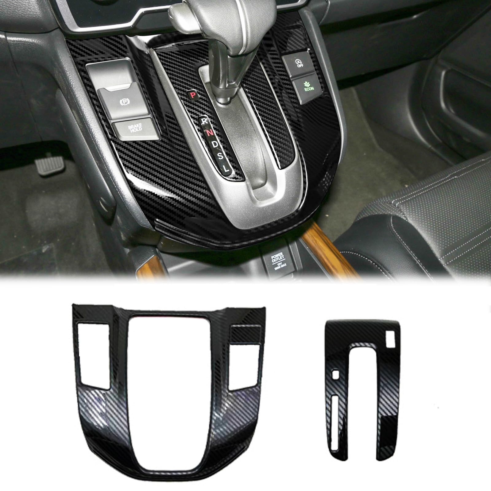SUNJIKA Compatible with Center Consoles Stainless Steel Gear Shifter Box Panel Cover Trim Interior Accessories for Honda CRV CR-V 2017 2018 2019 2020 2021 2022 (1pc Carbon Fiber Black)