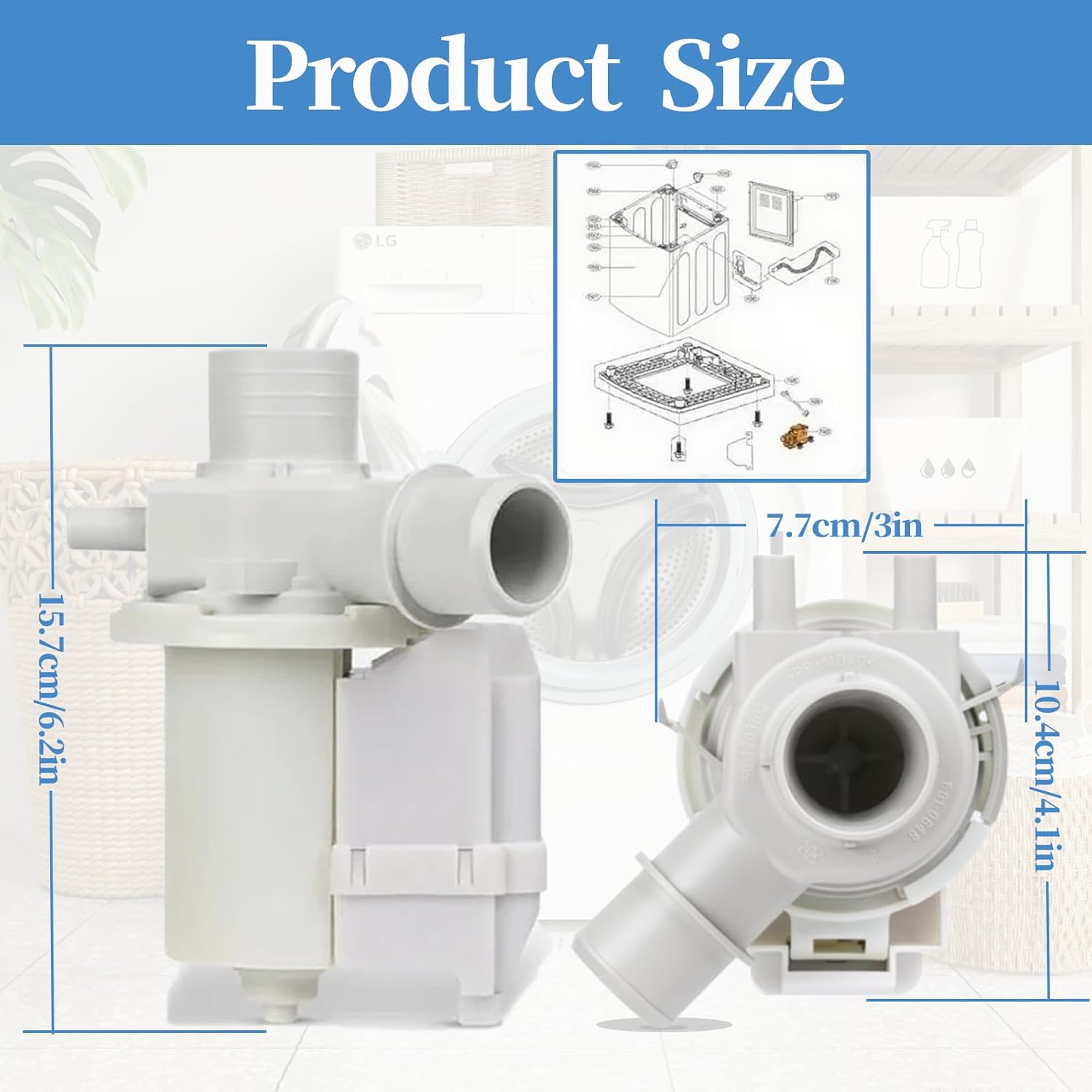 DP040-012 Drain Pump Replacement for LG Washer Drain Pump 4681EA1007A, Replaces 5859EA1004F 5859EA1004P 5859EA1004G WH23X10020, Fits WT1101CW WT1201CV WT1201CW WT4870CW WT1501CW 79631513210