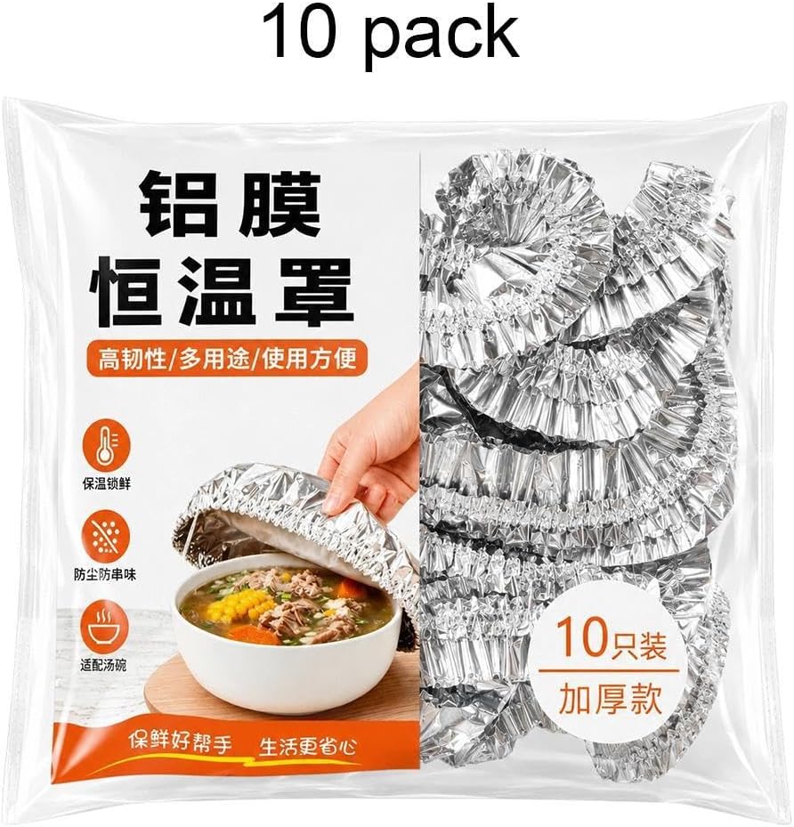 Aluminum Food Wraps - 10 Piece Heat Resistant Insulation, Elastic Covers