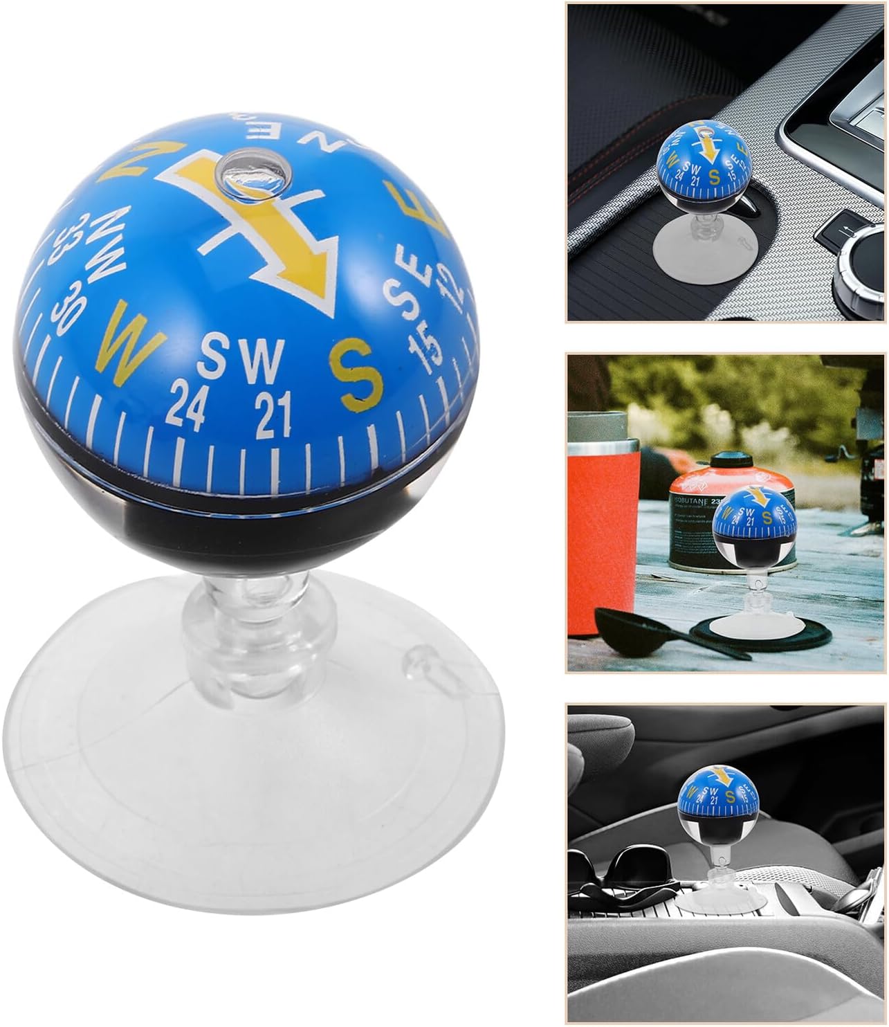 Levemolo Car Dashboard Compass with 38mm Blue Plastic Suction Cup, Portable Auto and Boat Navigation Tool for Vehicle and Marine Use