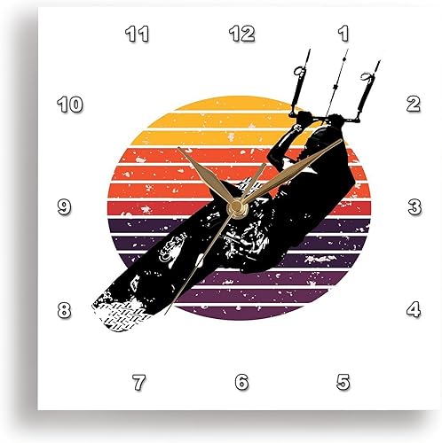 3dRose, Kitesurf Acción Artística Kitesurfer Vintage Sunset Retro Sunrise, 10x10 Reloj de pared
