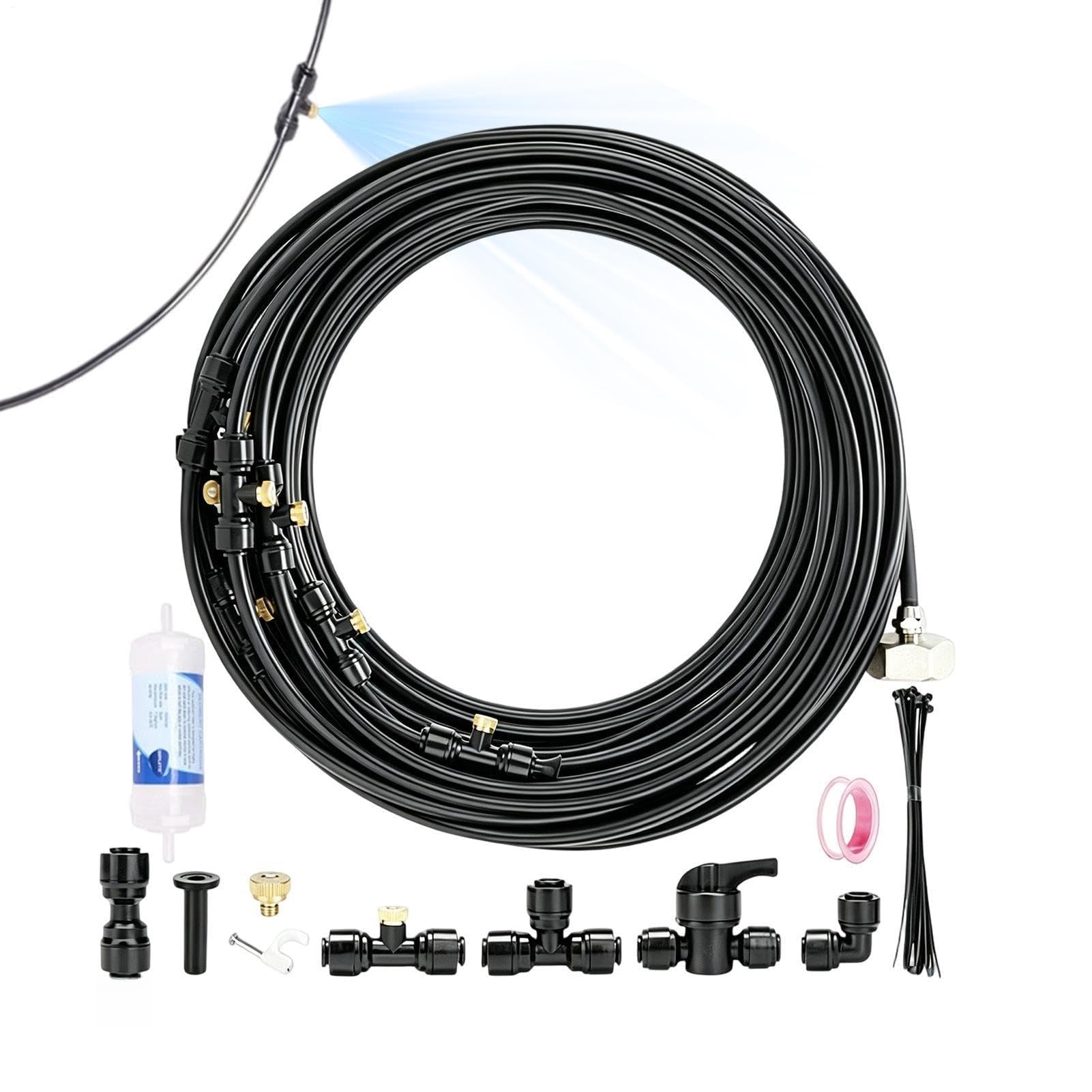 Kit di Nebulizzazione da Giardino Nebulizzatore Rinfrescante da Esterno e | Di Irrigazione Serra Con Ugelli E Filtri Per Balcone Gazebo Patio Fattoria Campo Terreno Prato