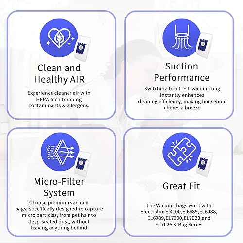 Miniatura 5 de 10 bolsas de vacío Electrolux, bolsas de vacío clásicas tipo S compatibles con Electrolux EL200F EL8500 EL202G, aspiradora Eureka OX BB, oxígeno,