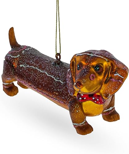 Dapper Dachshund con arco - Adorno navideño de vidrio soplado