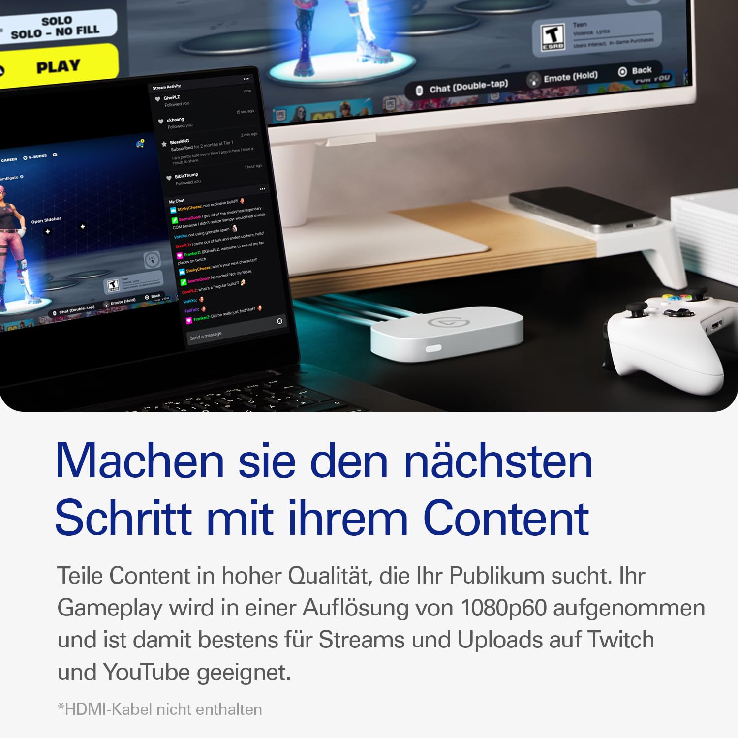 Elgato Game Capture Neo, portable USB-Capture-Card, 4K60 HDR | 1080p60-Aufnahme, kaum Latenz, Plug and Play, für PS5, Xbox, Switch, PC, Mac, iPad