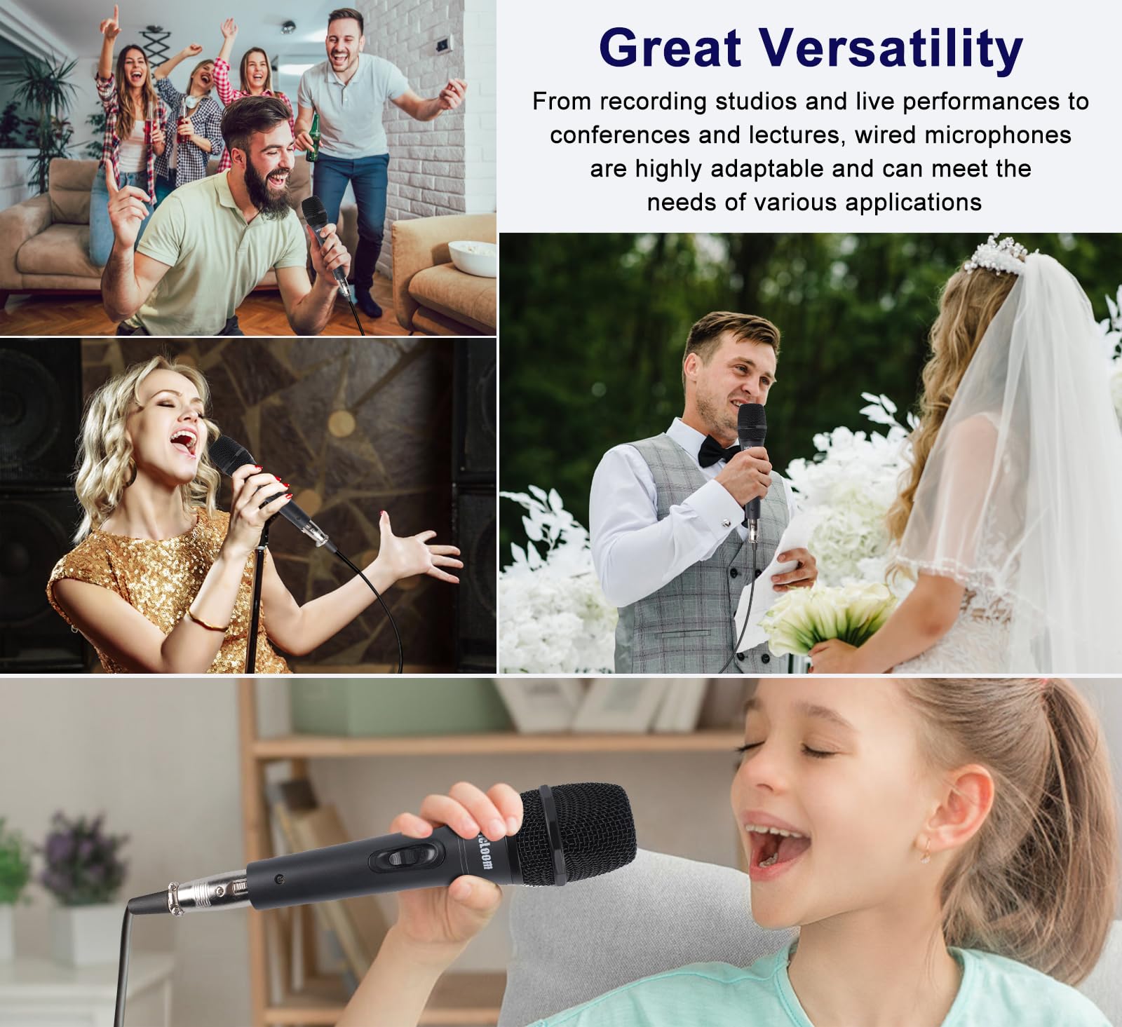 LyricLoom Professionelles XLR-Mikrofon Wired Set, Metall Gesang Dynamisches Mikrofon mit 16,4 XLR Stecker auf XLR Buchse Kabel, Mic mit Schalter Set.Schnurmikrofon für Karaoke, Lautsprecher, Singen,