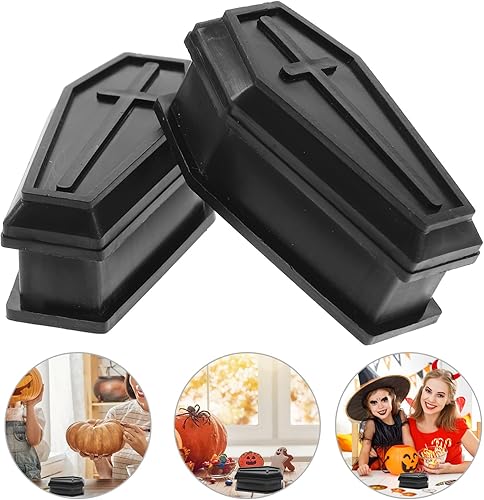 Miniatura 8 de IMIKEYA 2 piezas de ataúd negro modelo casa embrujada de plástico ataúd broma accesorios para decoración punk de Halloween