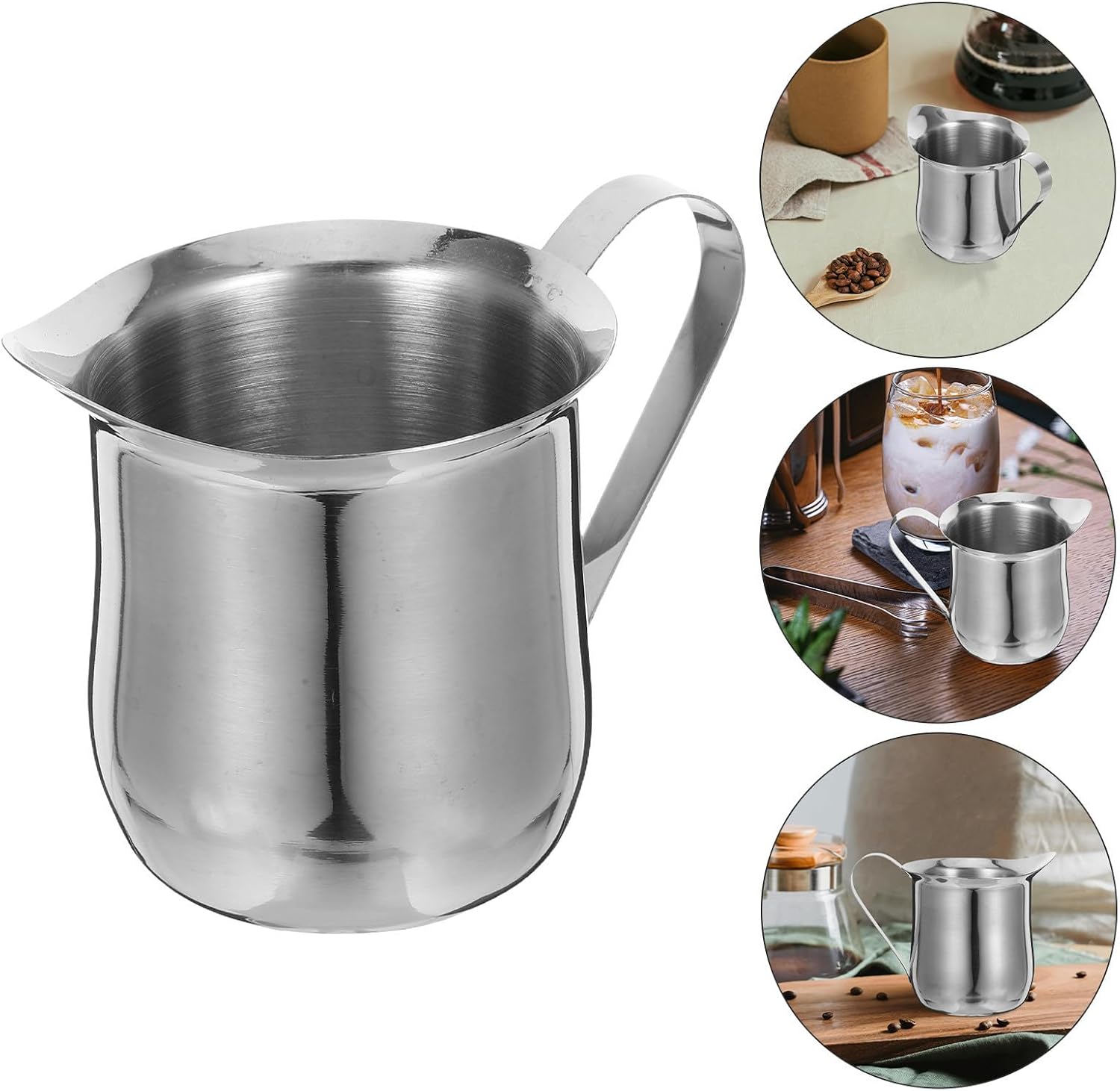Garneck 3pcs Small Milk Frothing Pitcher Set 240ml Stainless Steel Milk Steam Pitchers with Compact Heat Resistant Design for Kitchen and Coffee Espresso Use
